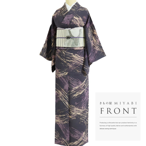 小紋 リサイクル 身丈157cm 裄62.6cm 袷 パープル Mサイズ お洒落 カジュアル 正絹 広衿 Sランク