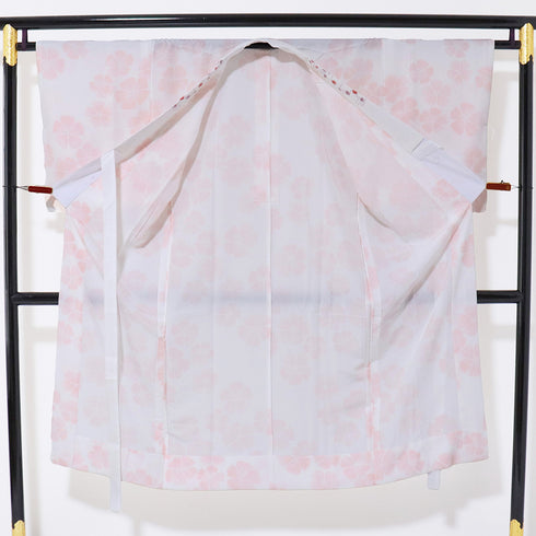 長襦袢 リサイクル 洗える長襦袢 身丈134.5cm 裄65.2cm 袷 撫子柄 ピンク Mサイズ お洒落 ポリエステル 洗える着物 袖無双 Aランク