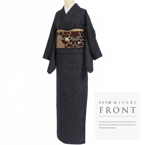 紬 リサイクル 身丈157cm 裄64cm 袷 デザイン格子柄 グレー Mサイズ カジュアル お洒落 正絹 広衿 Sランク