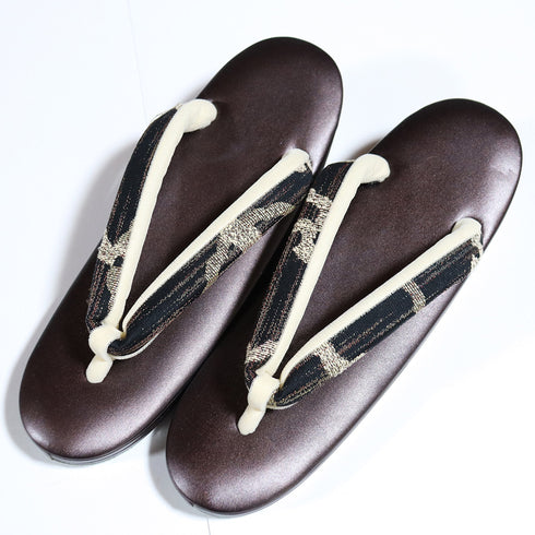 草履・バッグセット リサイクル カジュアル ブラウン 正絹 未使用品 雪輪柄