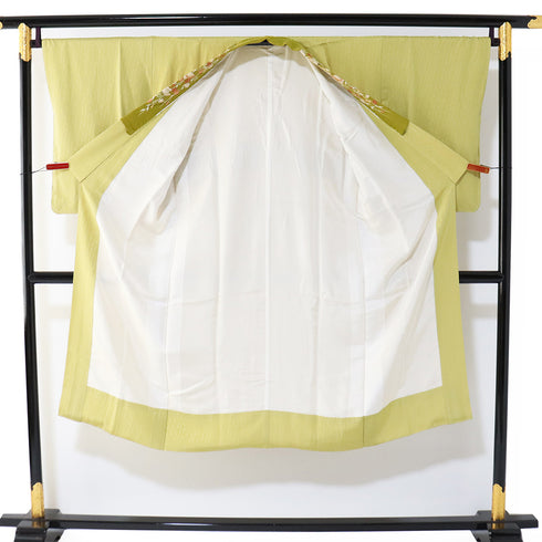 長襦袢 リサイクル 長襦袢 身丈130.8cm 裄67cm 袷 地紋 イエロー Lサイズ お洒落 正絹 Sランク