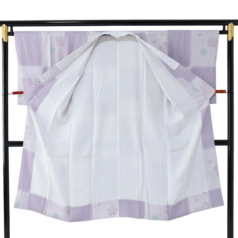 長襦袢 リサイクル 長襦袢 身丈127cm 裄65.2cm 袷 市松に桜柄 パープル Mサイズ お洒落 落款 正絹 Bランク