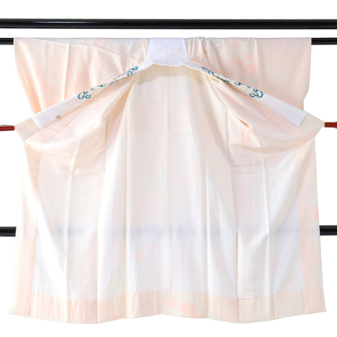 長襦袢 リサイクル 長襦袢 身丈115.5cm 裄60.2cm 袷 草花柄 地紋 刺繍半衿 ピンク 規格外サイズ 正絹 Aランク