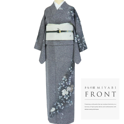 訪問着 リサイクル 身丈158.2cm 裄62.4cm 袷 蔦に宝尽くし柄 刺繍 箔 グレー Mサイズ セミフォーマル お洒落 正絹 広衿 Sランク