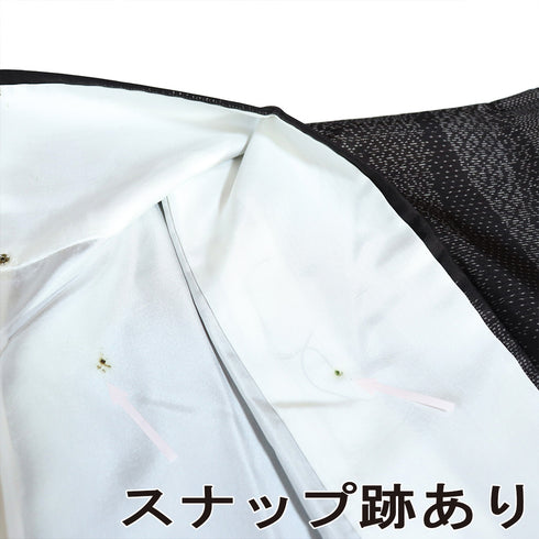 紬 リサイクル 身丈163.8cm 裄68.8cm 袷 デザイン縦枠 ブラック Lサイズ お洒落 カジュアル 正絹 広衿 Sランク