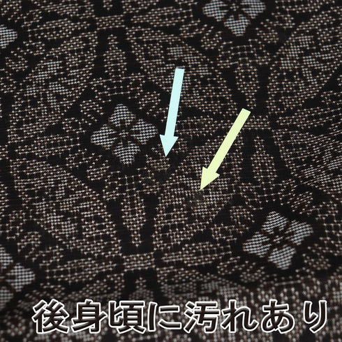 紬 リサイクル 身丈156.5cm 裄64.8cm 袷 デザイン七宝柄 ブラウン Mサイズ カジュアル お洒落 しつけ糸 正絹 広衿 Bランク