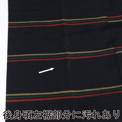 道中着 リサイクル 身丈130.8cm 裄67.4cm 袷 紬 ロング丈 縞柄 ブラック Lサイズ お洒落 カジュアル 正絹 Aランク