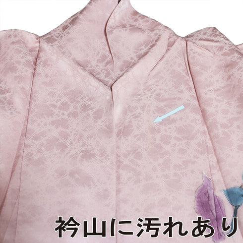 付下げ リサイクル 身丈164.3cm 裄66cm 袷 花柄 光 ピンク Lサイズ お洒落 正絹 広衿 Aランク