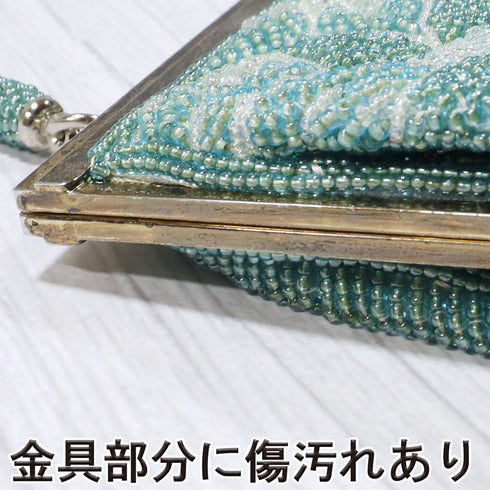 ビーズバック グリーン 花柄 お洒落 カジュアル 横幅22.5cm 高さ13cm マチ3.5cm Aランク 和装小物 ZO-87