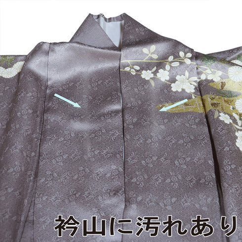 訪問着 身丈165.5cm 裄67.5cm 袷 かすみに菊模様 金駒刺繍 箔 パープル LLサイズ セミフォーマル 正絹 広衿 Aランク