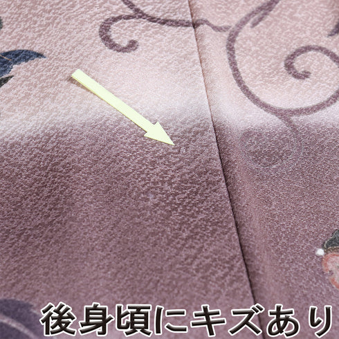 訪問着 リサイクル 身丈155.8cm 裄64.6cm 袷 更紗柄 グレー Mサイズ お洒落 正絹 広衿 Aランク