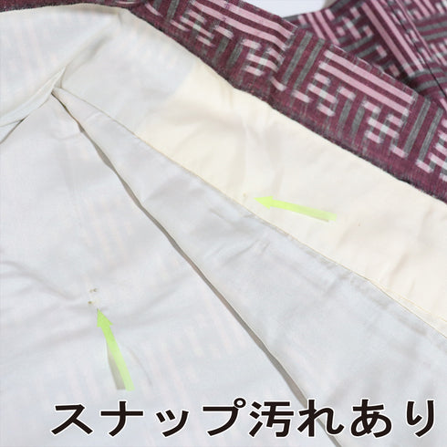 小紋 リサイクル 身丈153cm 裄64cm 袷 絣模様 アンティーク パープル Sサイズ カジュアル 木綿 洗える着物 広衿 Sランク