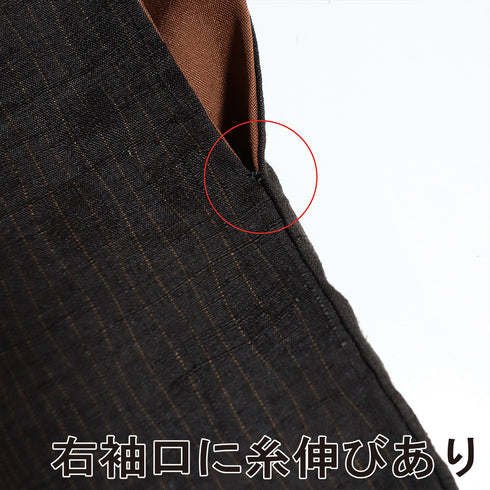 紬 リサイクル 身丈166cm 裄66.3cm 袷 立涌地紋 縞模様 ブラウン LLサイズ カジュアル 正絹 広衿 Sランク