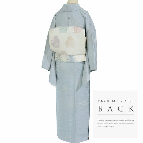 小紋 リサイクル 身丈157.5cm 裄63.2cm 袷 霞柄 ブルー Mサイズ セミフォーマル 落款 一つ紋 正絹 広衿 Sランク