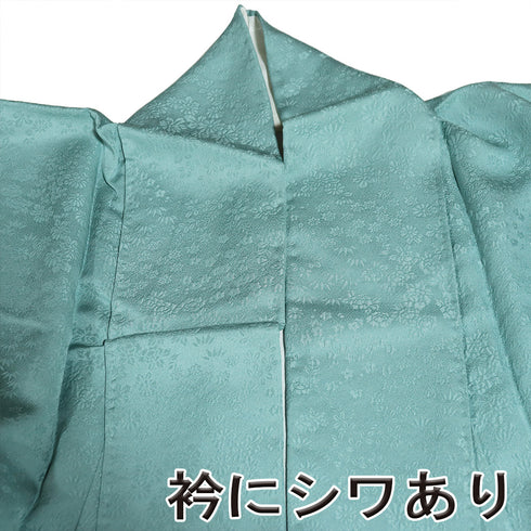 色無地 リサイクル 身丈157.3cm 裄62.6cm 袷 小花柄 梶山伸監修 ブルー Mサイズ お洒落 落款 正絹 広衿 地紋あり Sランク