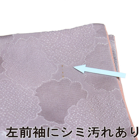 小紋 リサイクル 身丈155.5cm 裄64.6cm 袷 菊地紋 彩色 部分絞り パープル Mサイズ お洒落 カジュアル 正絹 広衿 Aランク