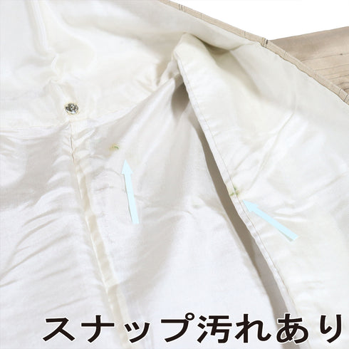 紬 リサイクル 身丈153.5cm 裄62.6cm 袷 ボーダー柄 仕立て直し品 ベージュ Sサイズ カジュアル お洒落 正絹 広衿 Aランク