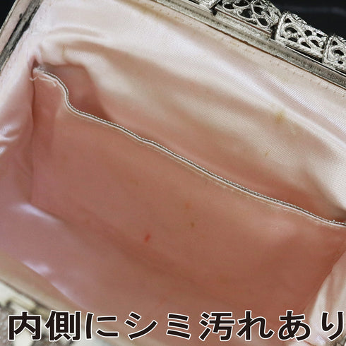 バッグ リサイクル カジュアル アイボリー ビーズ Bランク 花柄 横幅18cm 高さ14cm マチ5cm