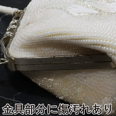 ビーズバック オフホワイト うろこ柄 お洒落 カジュアル 横幅19.5cm 高さ14cm マチ4.5cm Aランク 和装小物 ZO-91
