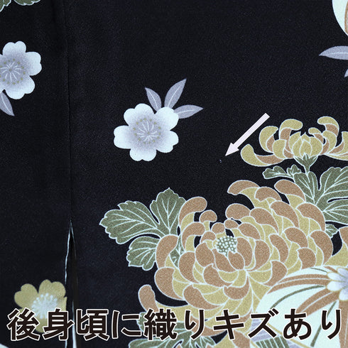 小紋 リサイクル 身丈159.8cm 裄66cm 袷 手毬に菊模様 既製品 ネイビー Mサイズ お洒落 カジュアル ポリエステル 洗える着物 広衿 Aランク