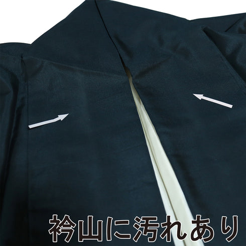 紬 リサイクル 身丈164.8cm 裄70.4cm 袷 裾柄 ネイビー Lサイズ お洒落 正絹 広衿 Aランク