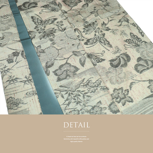 紬 リサイクル 身丈168.8cm 裄66.2cm 袷 花柄 蝶柄 ガード加工 アイボリー LLサイズ お洒落 カジュアル 正絹 広衿 Sランク