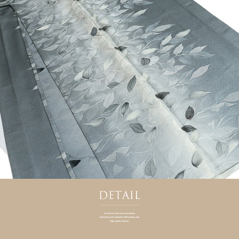 小紋 リサイクル 身丈157.8cm 裄66.8cm 単衣 縦ぼかし柄 地紋彩色 後身頃居敷当て付き ゆったりサイズ グレー Mサイズ お洒落 一つ紋 正絹 広衿 Sランク