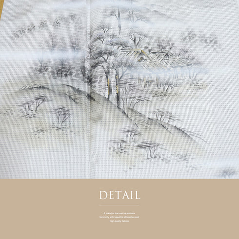 付下げ リサイクル 身丈167cm 裄63.2cm 袷 大島紬 遠山樹林風景柄 晃生 ホワイト LLサイズ お洒落 落款 正絹 広衿 Aランク