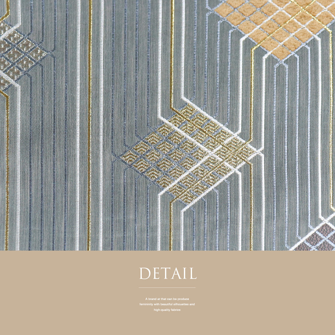 リサイクル 袋帯 帯丈436cm 六通 デザイン菱柄 幾何学模様 グレー M