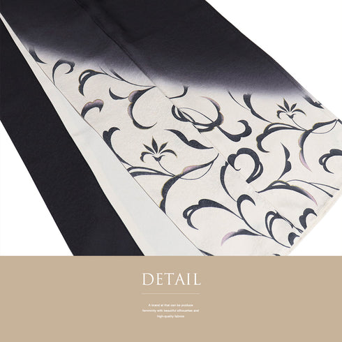 リサイクル 身丈165cm 裄65.5cm 袷 金彩 花唐草模様 ネイビー Lサイズ お洒落 セミフォーマル 正絹 広衿 Sランク