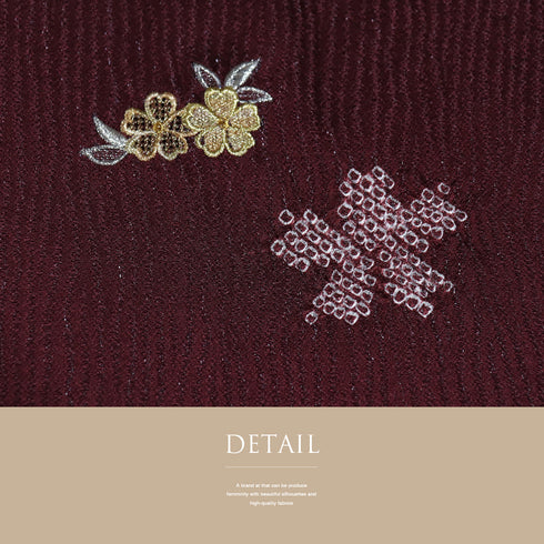 帯締め・帯揚げセット リサイクル お洒落 平組紐 ちりめん レッド 正絹 新品・未使用品 部分絞り 花柄