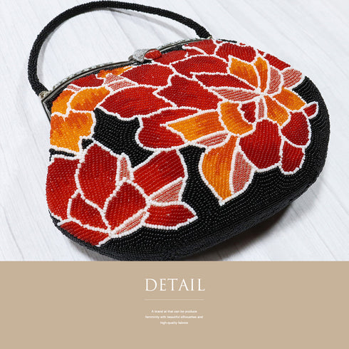 ビーズバック ベージュ 花柄 お洒落 カジュアル 横幅20cm 高さ14.5cm マチ6cm Sランク 和装小物 ZO-90