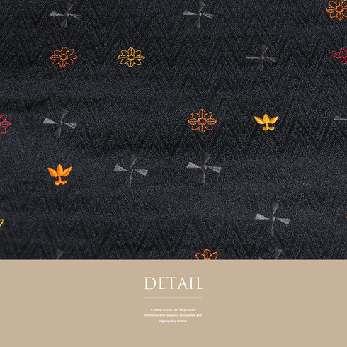 名古屋帯 リサイクル 帯丈373cm ポイント柄 地紋 花柄 ブラック Mサイズ 不明 新品・未使用品 カジュアル お洒落