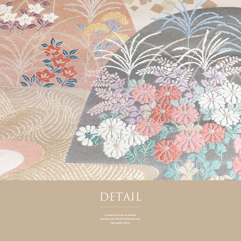 袋帯 リサイクル 帯丈428cm 六通 花柄 刺繍 箔 ベージュ Sサイズ 正絹 Sランク フォーマル セミフォーマル