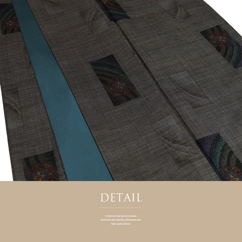 紬 リサイクル 身丈159.5cm 裄66.4cm 袷 短冊に華紋模様 ブラウン Mサイズ カジュアル お洒落 証紙 正絹 広衿 Sランク