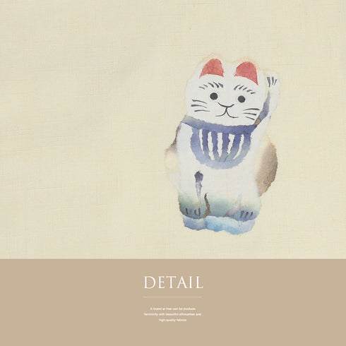 名古屋帯 リサイクル 帯丈372.5cm ポイント柄 招き猫柄 ベージュ Mサイズ 正絹 Cランク カジュアル お洒落