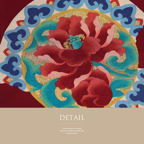 名古屋帯 リサイクル 帯丈334.8cm ポイント柄 牡丹柄 綴れ織り レッド SSサイズ 正絹 Aランク お洒落