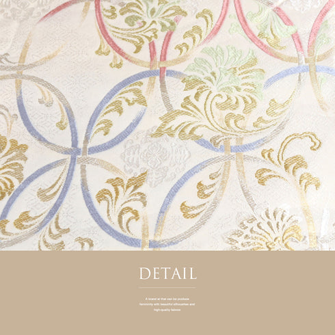 袋帯 リサイクル 帯丈430cm 六通 デザイン七宝柄に花唐草柄 白椛 宮むらさき ベージュ Sサイズ 正絹 Sランク フォーマル セミフォーマル