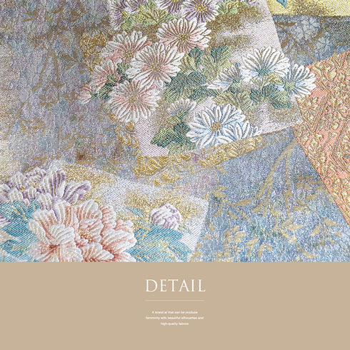 袋帯 リサイクル 帯丈430cm 六通 花色紙柄 西陣織 ブルー Sサイズ 正絹 新品・未使用品 フォーマル セミフォーマル