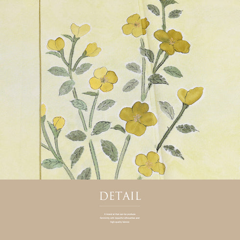 訪問着 リサイクル 身丈164.5cm 裄66.4cm 袷 花柄 箔 イエロー Lサイズ セミフォーマル 正絹 広衿 Aランク