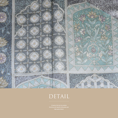 訪問着 身丈163.5cm 裄64.4cm 袷 オリエンタル柄 グレー Lサイズ セミフォーマル お洒落 正絹 広衿 Sランク