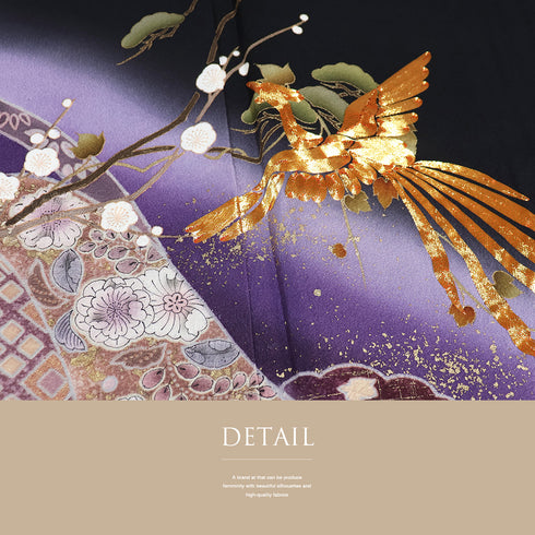 黒留袖 リサイクル 身丈167.2cm 裄67.8cm 袷 金駒刺繍 辻ヶ花風柄 鳳凰柄 ブラック LLサイズ フォーマル 五つ紋 正絹 広衿 Sランク