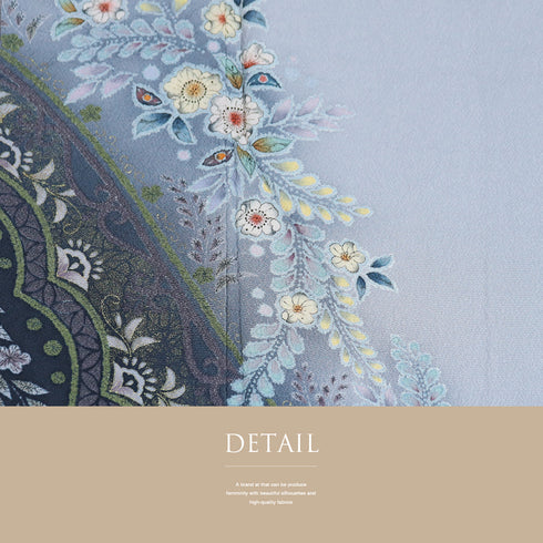 付下げ リサイクル 身丈151.8cm 裄61.2cm 袷 辻ヶ花柄 絞り加工 ミシン 胴裏化繊 ブルー Sサイズ セミフォーマル お洒落 正絹 広衿 Sランク