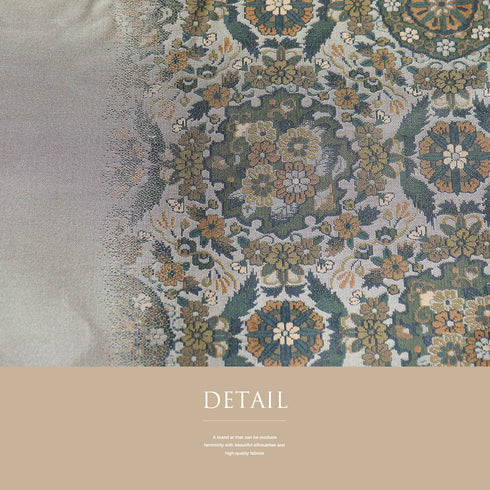 袋帯 リサイクル 帯丈440cm 全通 リバーシブル 鱗柄 華文 むらさき乃 グリーン Mサイズ 正絹 Aランク お洒落