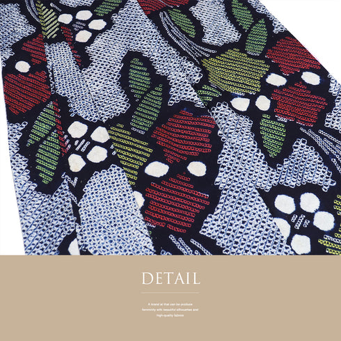 浴衣 リサイクル 夏着物 身丈154.8cm 裄64.8cm 夏物 絞り 花柄 ネイビー Sサイズ カジュアル お洒落 木綿 洗える着物 バチ衿 Aランク