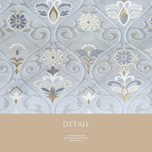 名古屋帯 リサイクル 帯丈369.5cm 六通 唐草花柄 ブルー Mサイズ 正絹 未使用品 セミフォーマル お洒落