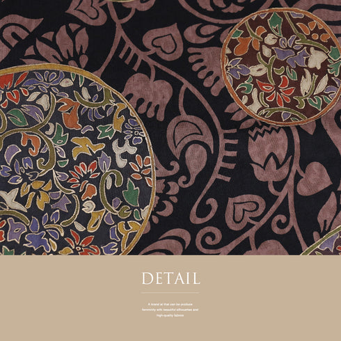 リサイクル 帯丈472cm ポイント柄 丸にデザイン花柄 ブラック LLサイズ 正絹 新品・未使用品 お洒落