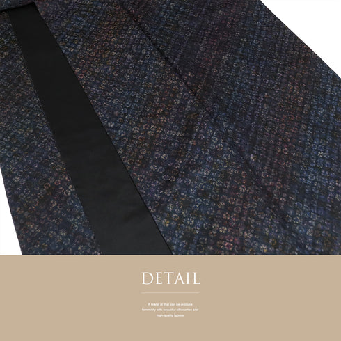 小紋 リサイクル 身丈159.5cm 裄66cm 袷 小花柄 漢方染 菅原結 地紋 ネイビー Mサイズ お洒落 正絹 広衿 Sランク