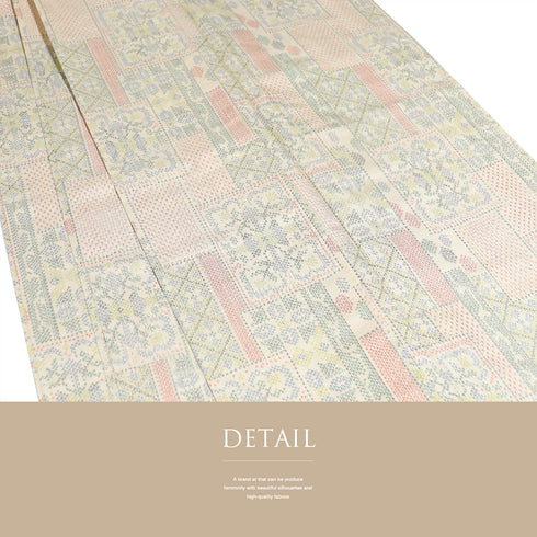 紬 リサイクル 身丈164.8cm 裄66cm 単衣 アイボリー Lサイズ お洒落 カジュアル しつけ糸 正絹 バチ衿 Sランク