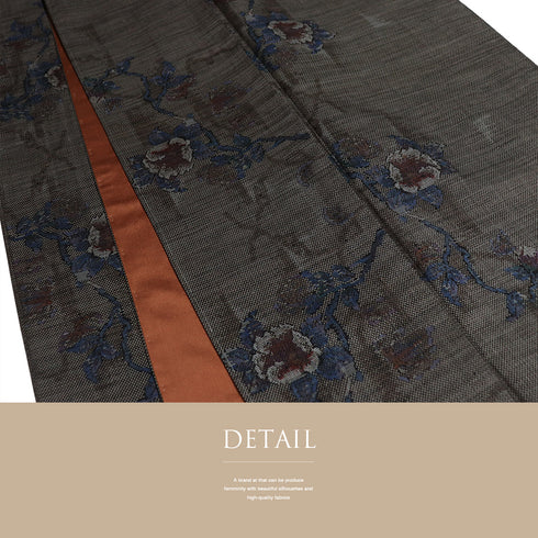 紬 リサイクル 身丈167cm 裄66.2cm 袷 花に枝模様 ブラウン LLサイズ お洒落 カジュアル しつけ糸 正絹 広衿 Sランク